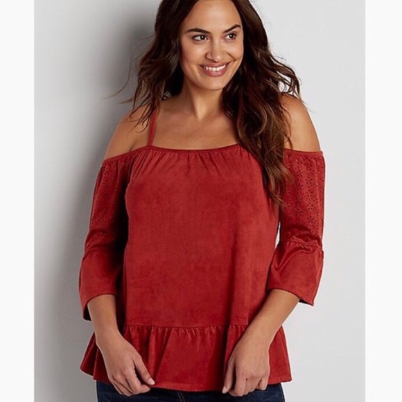 Maurices Tops - Maurice’s Burnt Orange Cold Shoulder Top Plus 1